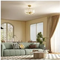 HOMCOM Deckenleuchte Kristall Deckenlampe Hängend, 3 x E14, Runde Deckenbeleuchtung, Elegantes Kristalllicht, E14 Glühbirnen, für Schlafzimmer Wohnzimmer Ø39 x 32 cm, exkl. Glühbirne Gold