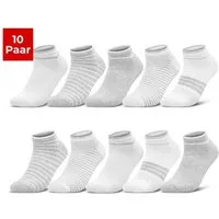 sockenkauf24 Sneakersocken 10 Paar Damen Sneaker Socken Mehrfarbig (35-38, 36844/2) Streifen Punkte Herzen Maritim Baumwolle WP