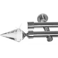 BASIT Gardinenstange Edelstahloptik 20mm mit Wandträgern 120 cm E37, Ø 20 mm, 2-läufig, verschraubt, Metall, H41 120 cm E37 Spitze Kristall