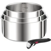 Tefal Topf-Set Ingenio Preference, Topfset Induktion, abnehmbarer Griff, platzsparend, Edelstahl (Set, 4-tlg., 3x Stielkasserollen Ø 16/18/20 cm, 1x abnehmbarer Griff), stapelbar, hochwertiger Edelstahl, für alle Herdarten geeignet, L898S4