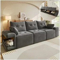 Merax 3-Sitzer Modular Cloud Sofa mit Stauraum, Samtbezug, 1 Teile, Groß Sofa mit breiten Armlehnen,Haustierbereich & verstecktem Stauraum