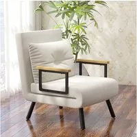 HOMCOM Schlafsofa Schlafsessel mit Schlaffunktion, Lendenkissen und Samtoptik, Verstellbare Sessel 1 Teile, 73 x 63 x 81 cm, Cremeweiß