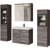 welltime Badmöbel-Set MADRIT II, Schrank mit Waschbecken, 2 Hänger, Spiegelschrank, (Komplett-Set, 5-St), Hängende Badmöbel mit Glaseinsätzen – in vielen Farben erhältlich
