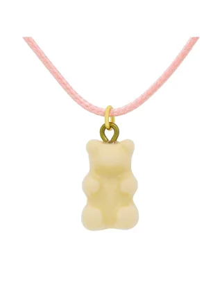 Fashionbox Textilband Messing Textilband rosa mit Anhänger Teddy nude