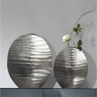 FINEBUY Tischvase FB65113 Vase 2er Set Blumenvase Aluminium Dekovase Rund Wellenmuster (Blumenvase 2-teilig, Dekovase Wohndeko Tischdeko), Vase 2er Set Aluminium Silber Modern Wellenmuster