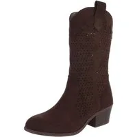 Ital-Design Moderne Damen-Stiefel mit Lochmuster und Blockabsatz Sommerboots (91154443) Blockabsatz Stiefel in Braun