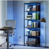 HOMCOM Bücherregal mit 5 Ebenen Stahlrahmen, Büroregal 1-tlg., LED-Beleuchtung mit 7 Farben, Kippschutz, verstellbare Füße