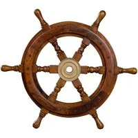 BIRENDY Dekoobjekt Steuerrad aus Holz mit Messingnabe S-XXL Nautik Optik Schiffsrad