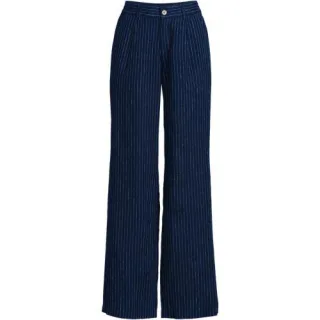 Leinenhose High Waist mit weitem Bein, Damen,  Blau, Leinen, by Lands' End