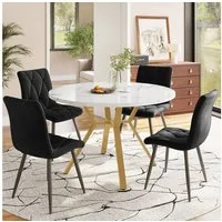 Flieks Essgruppe runder Esstisch mit 4 Stühlen Set, (Set, 5-tlg., 1 Tisch mit 4 Stühlen), Sitzgruppe Küchetisch 100x75cm Esszimmertühle Samt Metallbeine