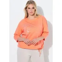 Ulla Popken T-Shirt Shirt Ziersteine Rundhals 3/4-Arm Saumband