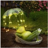 FANNOU Gartenfigur Frosch Gartenfigur, Liegender Frosch mit Solarlicht, Wasserdichtes Harzmaterial, Teich Rasen Haus Für Terrasse Ornamente