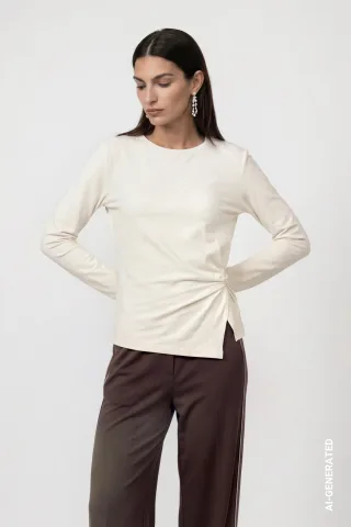 monari - Langarmshirt mit Knotendetail antique white - Gr. - 38
