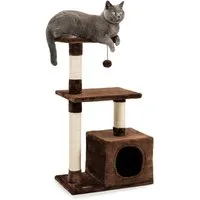 lionto Kratzbaum 85 cm, kompakter Spielbaum für Katzen, mit Wandhalterung, Höhle, 2 Plateaus, Plüschball & Sisalstämmen