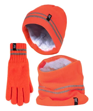 Hi Vis Mütze, Halswärmer & Handschuhe Set | Wärmehalter | Reflektierende Arbeitskleidung Set für extrem kaltes Wetter - Orange