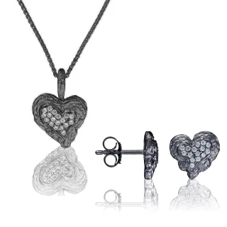 Orphelia 'Hazel' Damen 925 Sterling Silber Set: Kettenanhänger + Ohrringe - Schwarz SET-7082/2