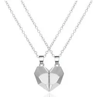KARMA Partnerkette Herz Silber Edelstahl Paarkette Kette Damen Herren magnet Halskette (Halskettenset Edelstahlhalskette, Partnerhalskette Geschenk für Sie Ihn), Damenschmuck Herrenschmuck modern Edelstahlkette