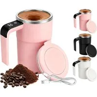 PRIISF Thermobecher Elektrischer Selbstrührende Kaffeebecher 380ml Automatischer Mixbecher, Edelstahl-304, Magnetische Selbstrührende Tasse Temperaturanzeige Wiederaufladbarer