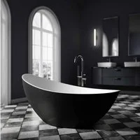 Bernstein Badewanne VICE 2.0 Schwarz/Weiß matt 183,5 x 78,5 cm, Freistehende Badewanne Acryl schwarz weiß matt inkl Siphon