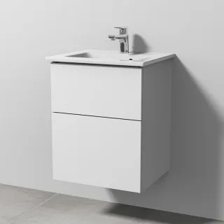 Sanipa 3way Keramik-Set Venticello Keramik-Waschtisch und Unterbau mit 2 Auszügen, Weiß-Soft SM32043