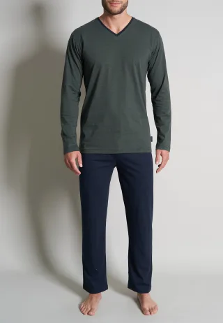 TOM TAILOR BODYWEAR - TOM TAILOR Herren Pyjama quergestreift 1er Pack grün-dunkel-ringel - Gr. - 50