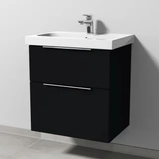 Sanipa 3way Waschtischunterbau zu Geberit iCon Light Waschtisch mit 2 Auszügen, Schwarz-Matt UF57108