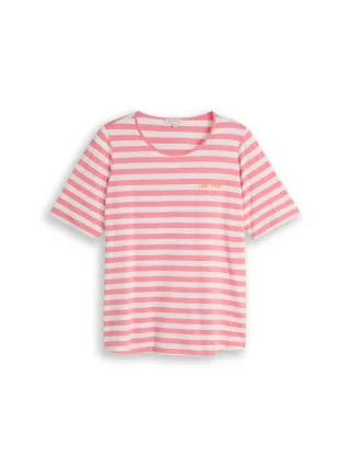 Tom Tailor - Plus Size - T-Shirt mit Stickerei pink white stripe - Gr. - 44