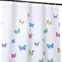 ANRO Duschvorhang FASTY Schmetterlinge Anti-Schimmel Polyester Badewanne Vorhang Breite 120 cm (Packung, 1-tlg., Duschvorhang inkl. Aufhängeringe), robuster Vorhang Stangenaufhängung 120x200cm Frühlingsdesign Bunt
