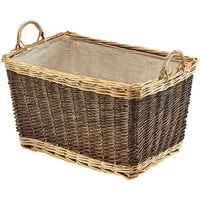 Kobolo Kaminholzkorb Holzkorb aus Weide zweifarbig mit Jutestoff