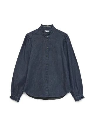VERO MODA - VMATLA LS FRILL DNM SHIRT YO388 Dark Blue Denim - Gr. - L