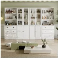 VOWNER Bücherregal 5-stöckiges Bücherregal mit Glastüren, 180 cm Vitrinenschrank, 4-tlg., multifunktionaler Küchenschrank Hochschrank & Buffetschrank