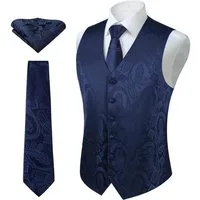 LuxusKollektion Krawatte Weste Herren Paisley Floral Jacquard Krawatte Pocket Square L Blau