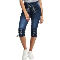 Steigenhöfer Manufaktur Trachtenjeans im Lederhosen Look - Damen Shorts - Stretch für Komfort - Capri Jeans Traditionelles Design - Ideal für Oktoberfest usw. - auch als 3/4 Hose