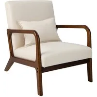 COSTWAY Relaxsessel, gepolstert, mit Armlehnen & Kissen, Holz, 65x79x77cm