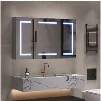 ADWOLT Badezimmerspiegelschrank Spiegelschrank mit LED-Beleuchtung (Set, 1-St., Badezimmerschrank mit Spiegel und 3 Türen, Entfogger-Funktion) Wandschrank mit Ablage, Touchschalter, 60 x 100 x 13.5 cm, Weiß