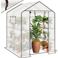 Sekey Gewächshaus Begehbares Foliengewächshaus mit 8 Regalebenen, Treibhaus für Garten, 145 x 145 x 200 cm Tomatenhaus Winterfest Gewächshaus mit Tür, Fenster