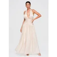 OMBRE Abendkleid Damen Abendkleid Maxikleid mit tiefem V-Ausschnitt Creme M (kein Set, 1-tlg) in Unifarbe