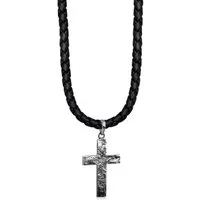 Kuzzoi Kette mit Anhänger Herren Lederkette Kreuz Oxidiert Matt 925 Silber