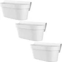 Engelland Balkonkasten Blumenkasten mit Wasserspeicher & Drainagesystem (Vorteils-Set, 3 St., Robust & Bruchfest), Blumentopf für Balkongeländer & Gartenzäune, Wetterfest, Kunststoff