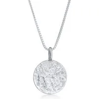 Kuzzoi Kette mit Anhänger Herren Basic Coin Plättchen gehämmert 925 Silber, Plättchen