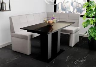 Eckbankgruppe 196x142 cm BLAKE XL L Stoff Soro Lichtgrau / Esstisch DANTE Sch...