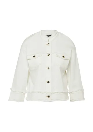 s.Oliver BLACK LABEL - Jacke aus Viskose-Baumwoll-Mix mit Fransen weiß - Gr. - 46