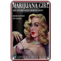 Femer GmbH Metallschild Spruch 12x18 cm Marijuana Girl loved the weed of hell, (1 St), gewölbte Oberfläche, abgerundete Ecken, umgeschlagene Kanten