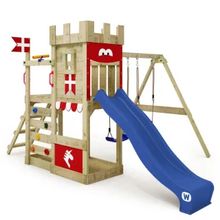 Spielturm RoyalFlyer mit Rutsche und Schaukel - Robuster Kletterturm aus Massivholz für Garten mit Sandkasten und Kletterwand - Wickey