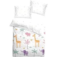 soma Babybettwäsche Renforcé Baby Wende-Bettwäsche 100x135 cm – Safari weiß / Punkte bunt, Renforcé, 2 teilig, Safari-Motiv aus reiner Baumwolle warme winter weihnachtsbettwäsche
