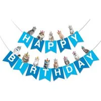BRUBAKER Wimpelkette Happy Birthday mit Party Katzen - Geburtstag Deko Party Banner, Geburtstagsgirlande für Jungen und Mädchen - Tier Girlande
