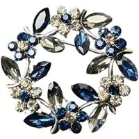 MayTree Brosche "Blumenkranz", mit Strass-Steinen, dunkelblau anthrazit (Stück, 1-tlg), Metallbrosche in Form eines Olivenzweigs aus Blumenkranzes