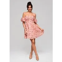 OMBRE Abendkleid Schulterfreies mit 3D-Blumenoptik