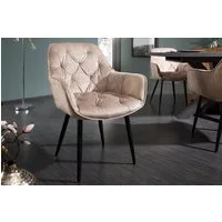 riess-ambiente Polsterstuhl MILANO champagner beige/schwarz - Samt, mit Armlehnen, Metallbeine (Einzelartikel, 1 St), Sitzgelegenheit mit Chesterfield-Steppung – ideal für Deinen Esstisch