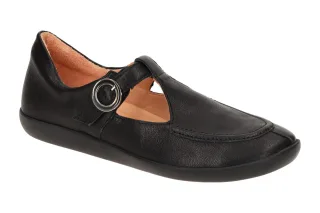 Think 1116 Schwarz Damen Ballerina Mary Jane T-Steg Echtleder rund G Weite